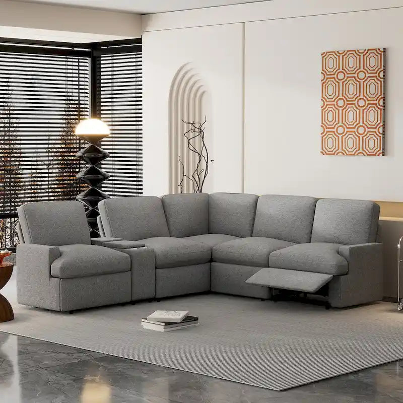 104 Power Recliner Corner Sofa Home Theater Reclining Sofa Sectional Couches with Storage Box, Cup Holders, USB Ports