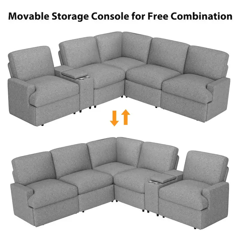 Divano angolare reclinabile elettrico 104 per home theater, divano componibile reclinabile con vano portaoggetti, portabicchieri, porte USB