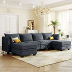 Divano modulare a U ModernU, divano letto convertibile con chaise longue reversibile per soggiorno, seduta contenitore, 6 pezzi