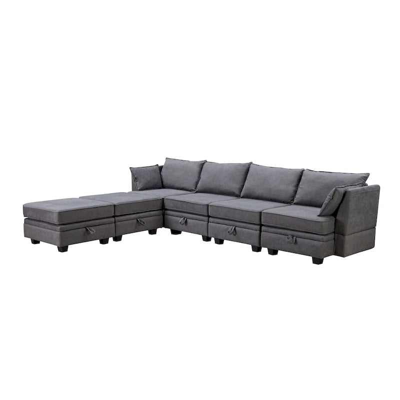 Divano modulare a U ModernU, divano letto convertibile con chaise longue reversibile per soggiorno, seduta contenitore, 6 pezzi