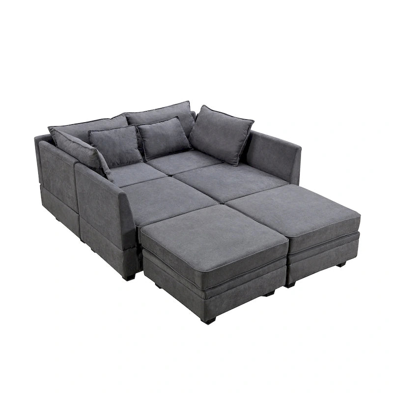 Divano modulare a U ModernU, divano letto convertibile con chaise longue reversibile per soggiorno, seduta contenitore, 6 pezzi