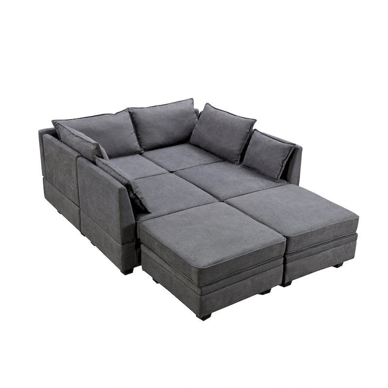Divano modulare a U ModernU, divano letto convertibile con chaise longue reversibile per soggiorno, seduta contenitore, 6 pezzi