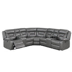 Lof Power Reclining Sectional Sofa Set, USB Port, Gray Gel Faux Leather
