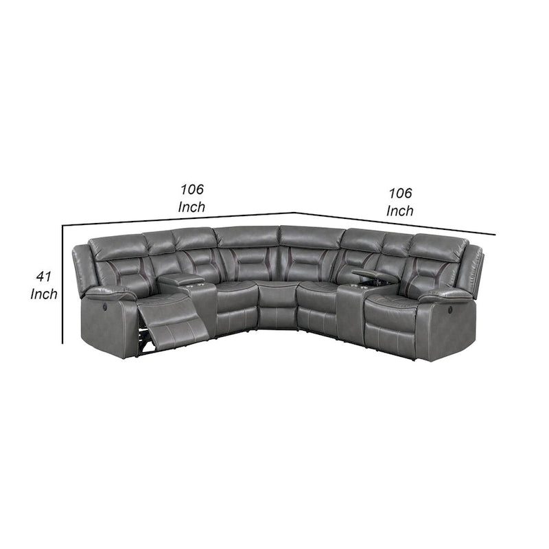 Divano componibile reclinabile Lof Power, porta USB, similpelle gel grigia
