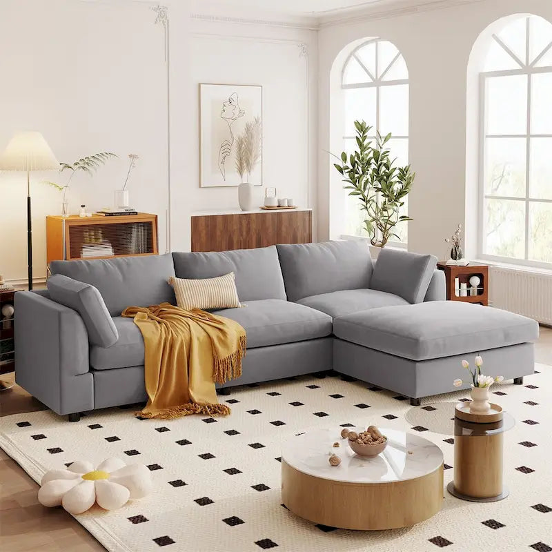 Merax Upholstery Convertible Sectional Sofa, L Shaped Couch with Reversible Chaise