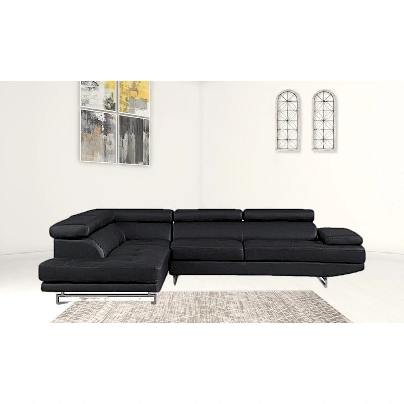 HomeRoots Black Faux Leather L Shaped Two Piece Corner Sectional - 124