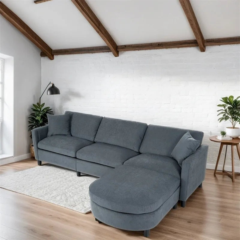 Divano componibile moderno 108 in tessuto con pouf e cuscini