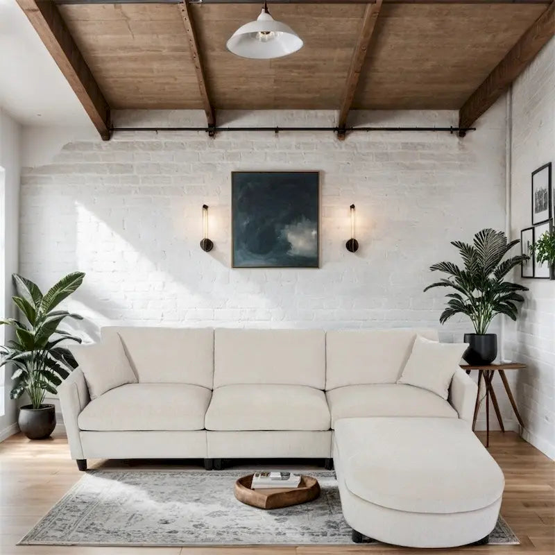 Divano componibile moderno 108 in tessuto con pouf e cuscini