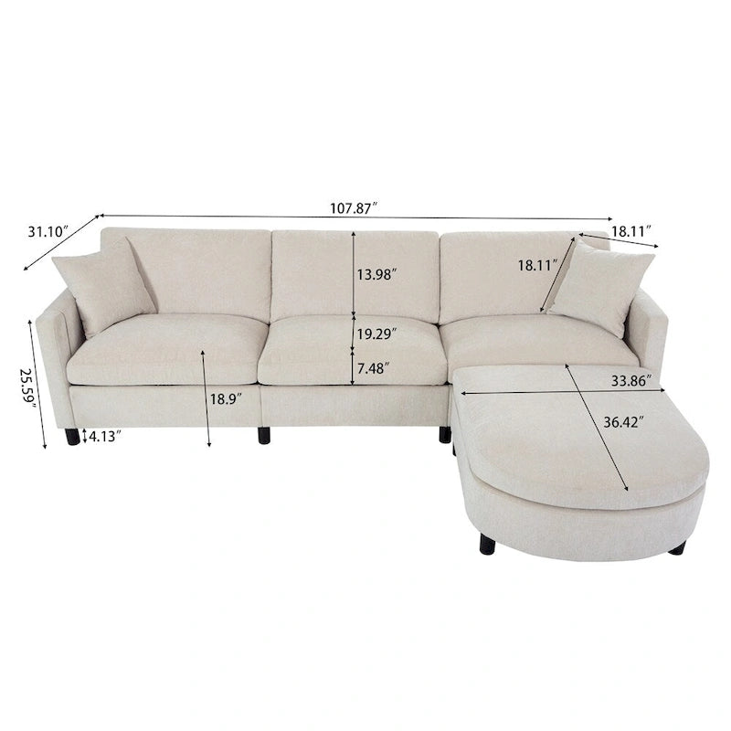 Divano componibile moderno 108 in tessuto con pouf e cuscini
