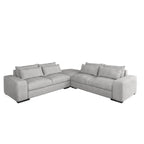 Divano angolare a L in lino largo 150 cm, divano sezionale moderno a 5 posti imbottito in piuma con pouf