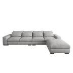 Divano angolare a L in lino largo 150 cm, divano sezionale moderno a 5 posti imbottito in piuma con pouf