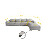 Divano angolare a L in lino largo 150 cm, divano sezionale moderno a 5 posti imbottito in piuma con pouf