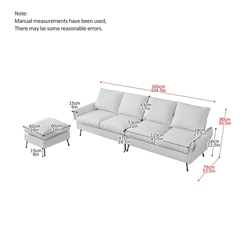 Canapé d'angle moderne en similicuir avec pouf convertible