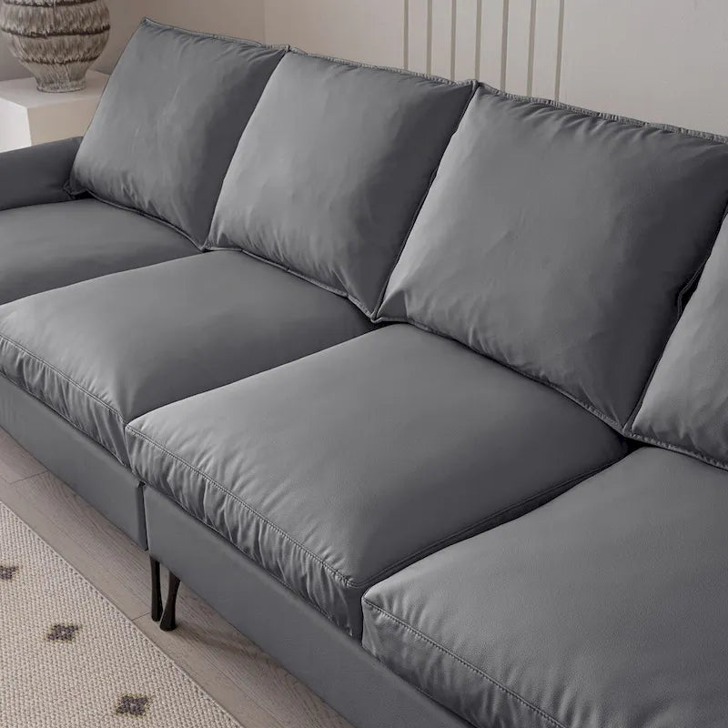 Canapé d'angle moderne en similicuir avec pouf convertible