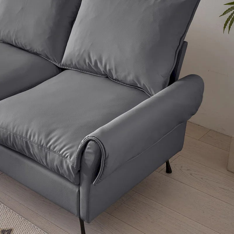 Canapé d'angle moderne en similicuir avec pouf convertible