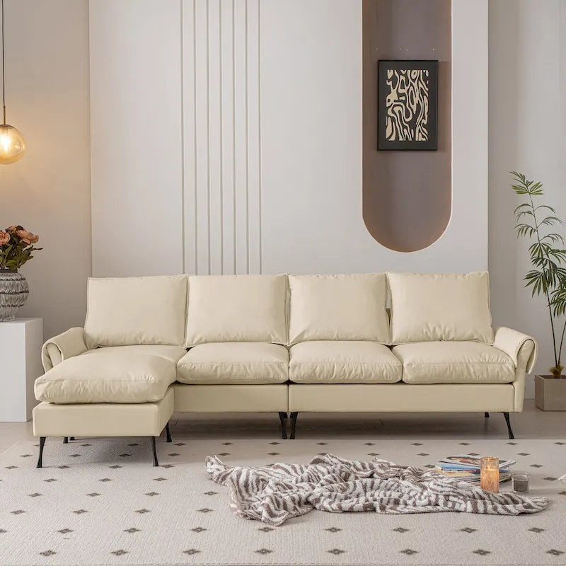 Canapé d'angle moderne en similicuir avec pouf convertible