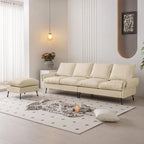Canapé d'angle moderne en similicuir avec pouf convertible