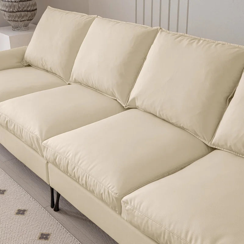 Canapé d'angle moderne en similicuir avec pouf convertible