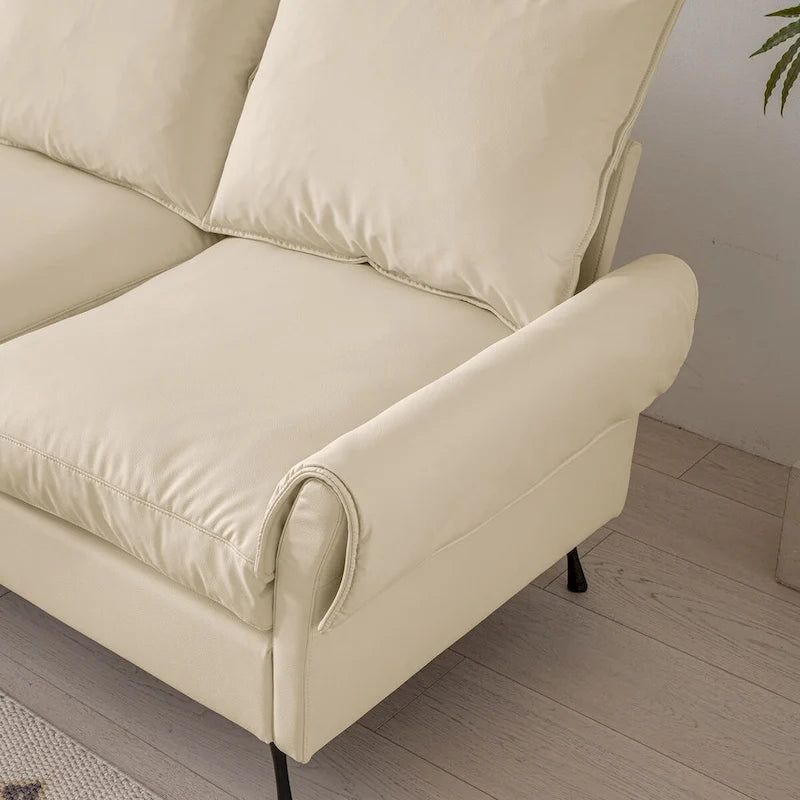 Canapé d'angle moderne en similicuir avec pouf convertible