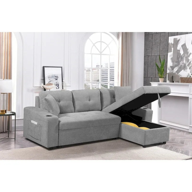 Divano componibile imbottito estraibile con chaise longue contenitore