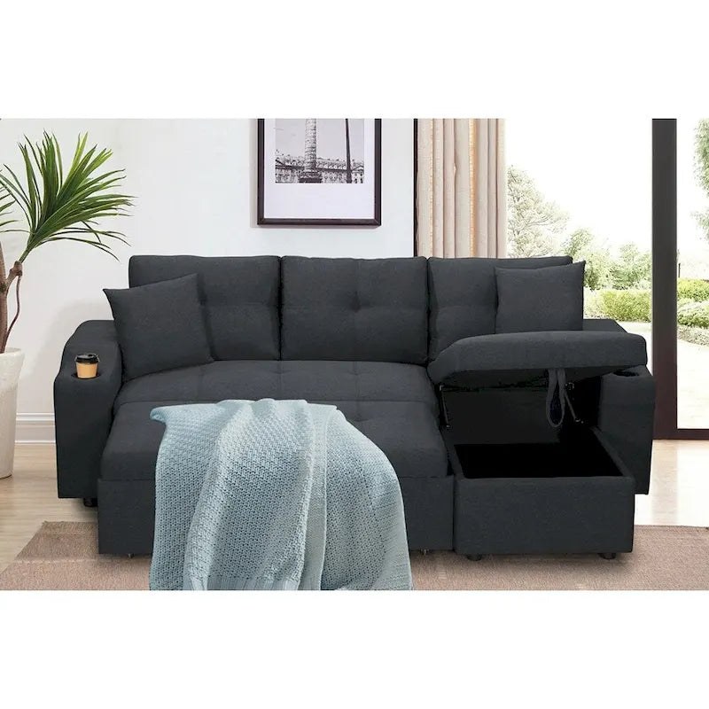 Divano componibile imbottito estraibile con chaise longue contenitore