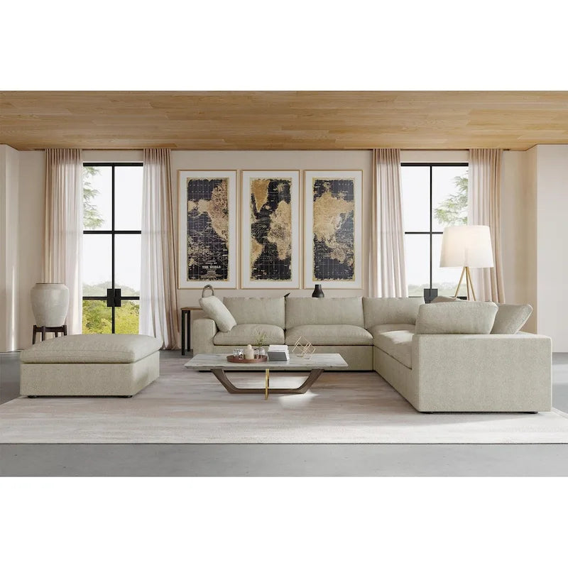 Cloud Modular Sectional Sofa, 6 Seater Corner Sofa with Pillows and Ottoman