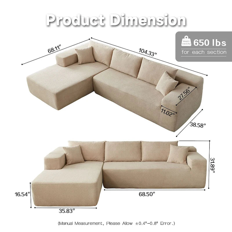 HOOOWOOO Divano sezionale modulare a L moderno con chaise longue