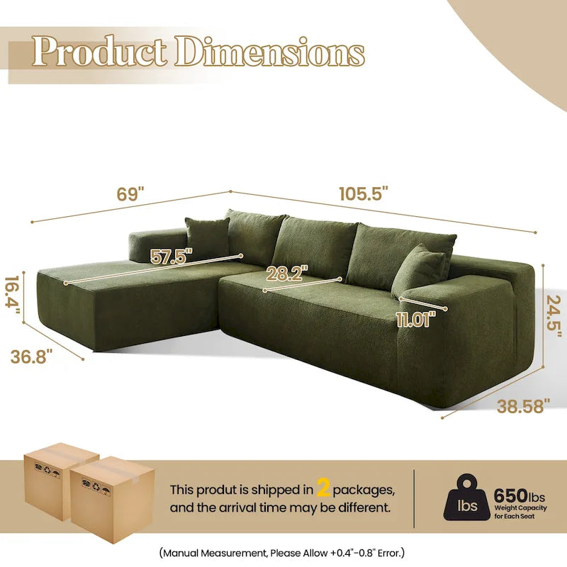 HOOOWOOO Divano sezionale modulare a L moderno con chaise longue
