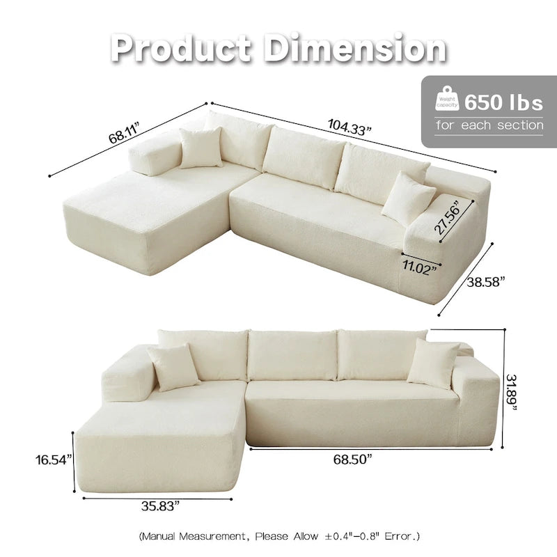 HOOOWOOO Divano sezionale modulare a L moderno con chaise longue
