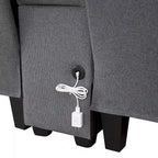 Divano moderno imbottito in tessuto di lino con consolle, 4 cuscini, portabicchieri, USB