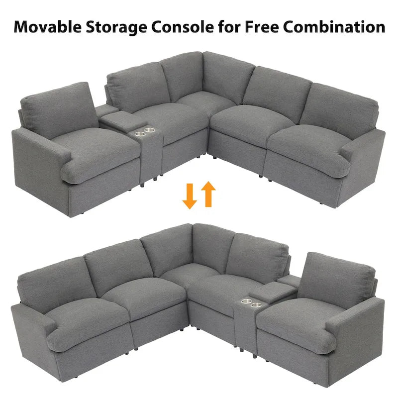 104 Canapé d'angle inclinable électrique Sectionnel de cinéma maison Canapé inclinable avec boîte de rangement, porte-gobelets, ports USB et prise de courant