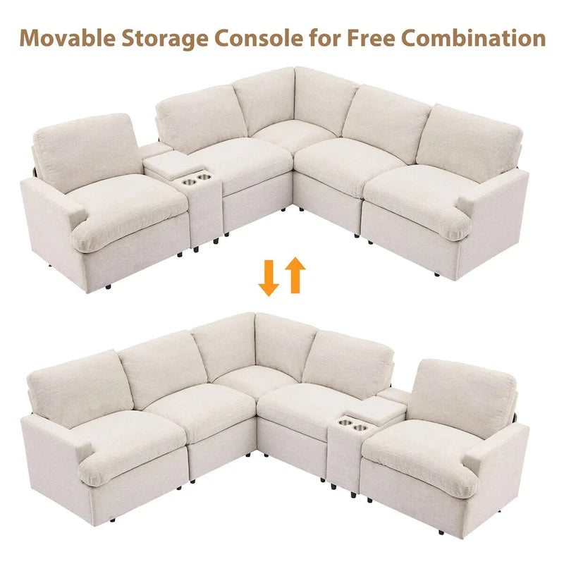 104 Canapé d'angle inclinable électrique Sectionnel de cinéma maison Canapé inclinable avec boîte de rangement, porte-gobelets, ports USB et prise de courant