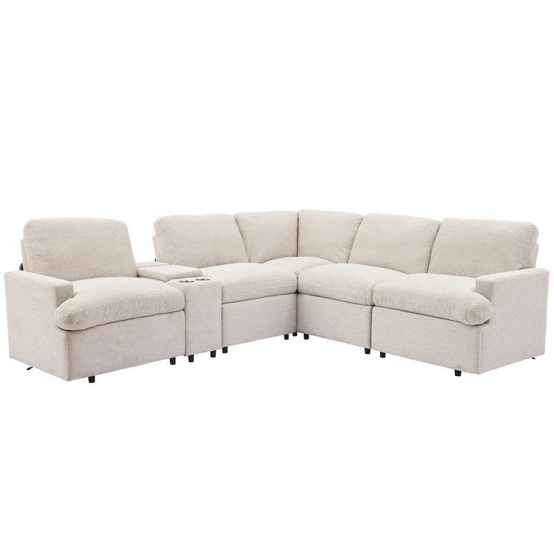 104 Canapé d'angle inclinable électrique Sectionnel de cinéma maison Canapé inclinable avec boîte de rangement, porte-gobelets, ports USB et prise de courant