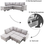 Divano Letto Sezionale in Velluto a L da 87.4 pollici, Divano Letto a 5 Posti con 2 Porte USB, Pouf Contenitore e Bracciolo con Vano Nascosto