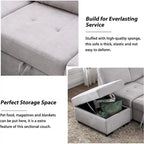 Divano Letto Sezionale in Velluto a L da 87.4 pollici, Divano Letto a 5 Posti con 2 Porte USB, Pouf Contenitore e Bracciolo con Vano Nascosto