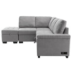 Divano Letto Sezionale in Velluto a L da 87.4 pollici, Divano Letto a 5 Posti con 2 Porte USB, Pouf Contenitore e Bracciolo con Vano Nascosto