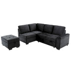 Divano Letto Sezionale in Velluto a L da 87.4 pollici, Divano Letto a 5 Posti con 2 Porte USB, Pouf Contenitore e Bracciolo con Vano Nascosto