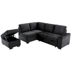 Divano Letto Sezionale in Velluto a L da 87.4 pollici, Divano Letto a 5 Posti con 2 Porte USB, Pouf Contenitore e Bracciolo con Vano Nascosto