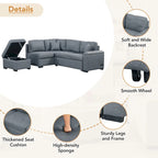 Divano Letto Sezionale in Velluto a L da 87.4 pollici, Divano Letto a 5 Posti con 2 Porte USB, Pouf Contenitore e Bracciolo con Vano Nascosto