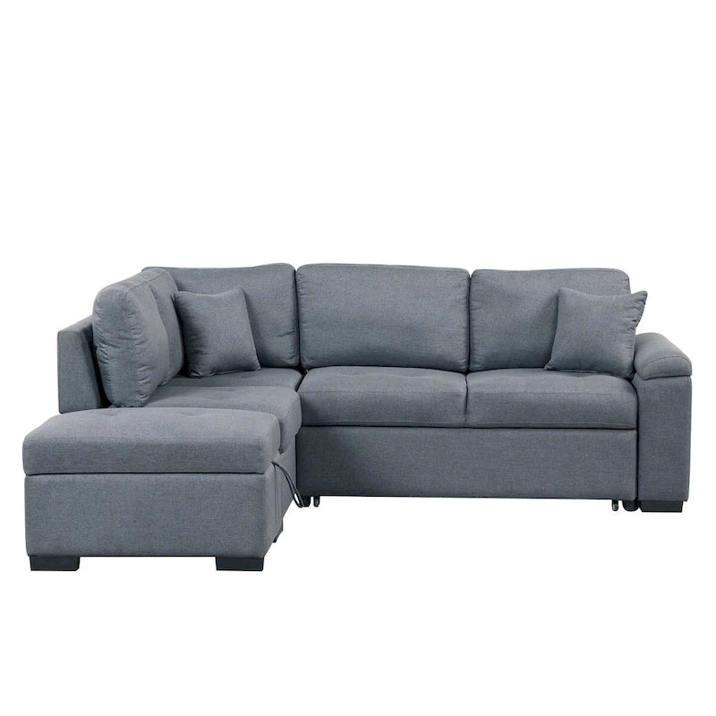 Divano Letto Sezionale in Velluto a L da 87.4 pollici, Divano Letto a 5 Posti con 2 Porte USB, Pouf Contenitore e Bracciolo con Vano Nascosto