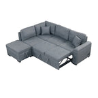 Divano Letto Sezionale in Velluto a L da 87.4 pollici, Divano Letto a 5 Posti con 2 Porte USB, Pouf Contenitore e Bracciolo con Vano Nascosto