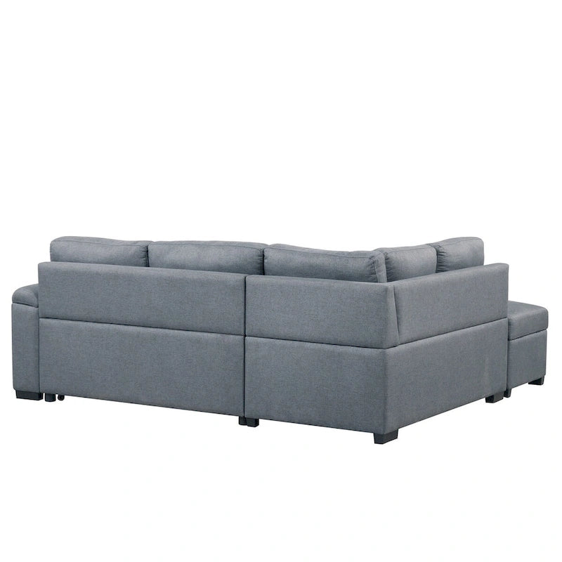 Divano Letto Sezionale in Velluto a L da 87.4 pollici, Divano Letto a 5 Posti con 2 Porte USB, Pouf Contenitore e Bracciolo con Vano Nascosto