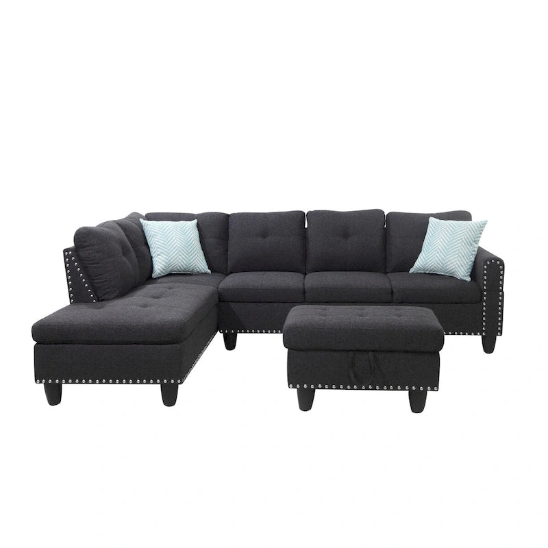 Canapé d'angle gauche Alger de 98 po avec méridienne et pouf – 98 larg. x 71 prof. x 33 haut.