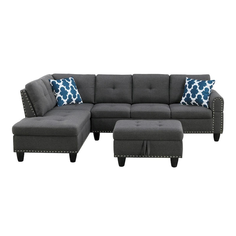 Canapé d'angle gauche Alger de 98 po avec méridienne et pouf – 98 larg. x 71 prof. x 33 haut.