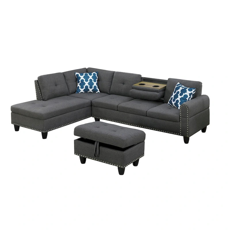 Canapé d'angle gauche Alger de 98 po avec méridienne et pouf – 98 larg. x 71 prof. x 33 haut.