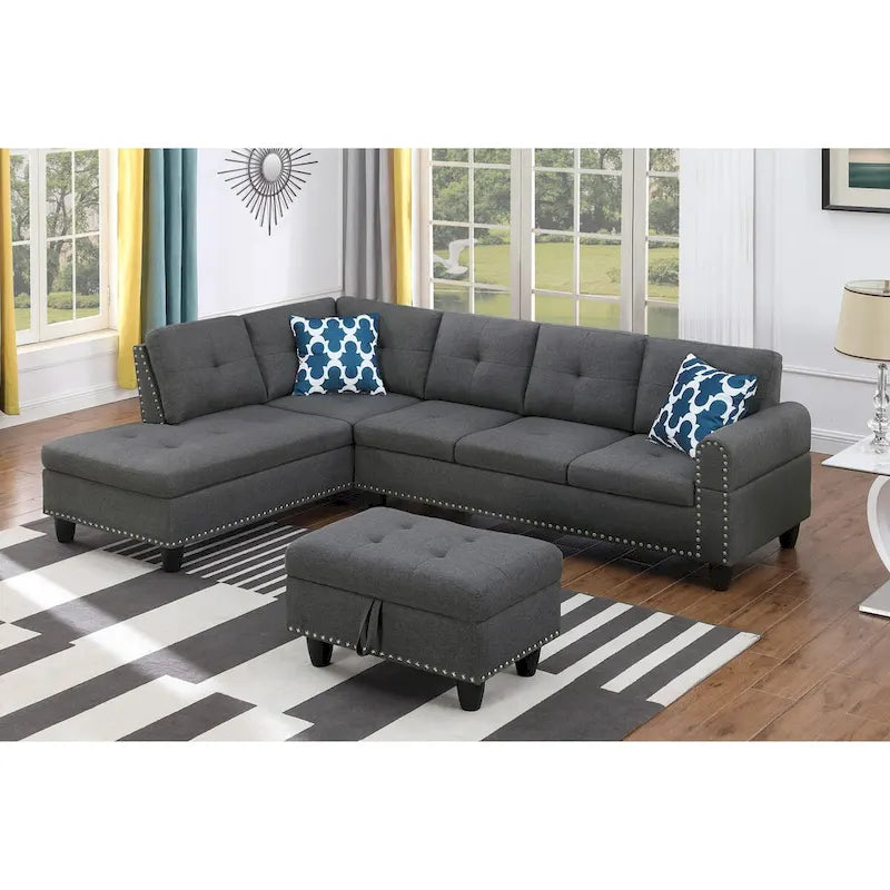 Canapé d'angle gauche Alger de 98 po avec méridienne et pouf – 98 larg. x 71 prof. x 33 haut.