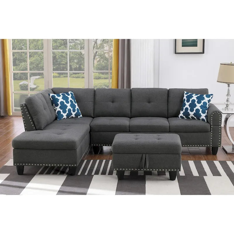 Canapé d'angle gauche Alger de 98 po avec méridienne et pouf – 98 larg. x 71 prof. x 33 haut.