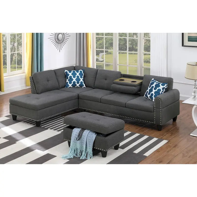 Canapé d'angle gauche Alger de 98 po avec méridienne et pouf – 98 larg. x 71 prof. x 33 haut.