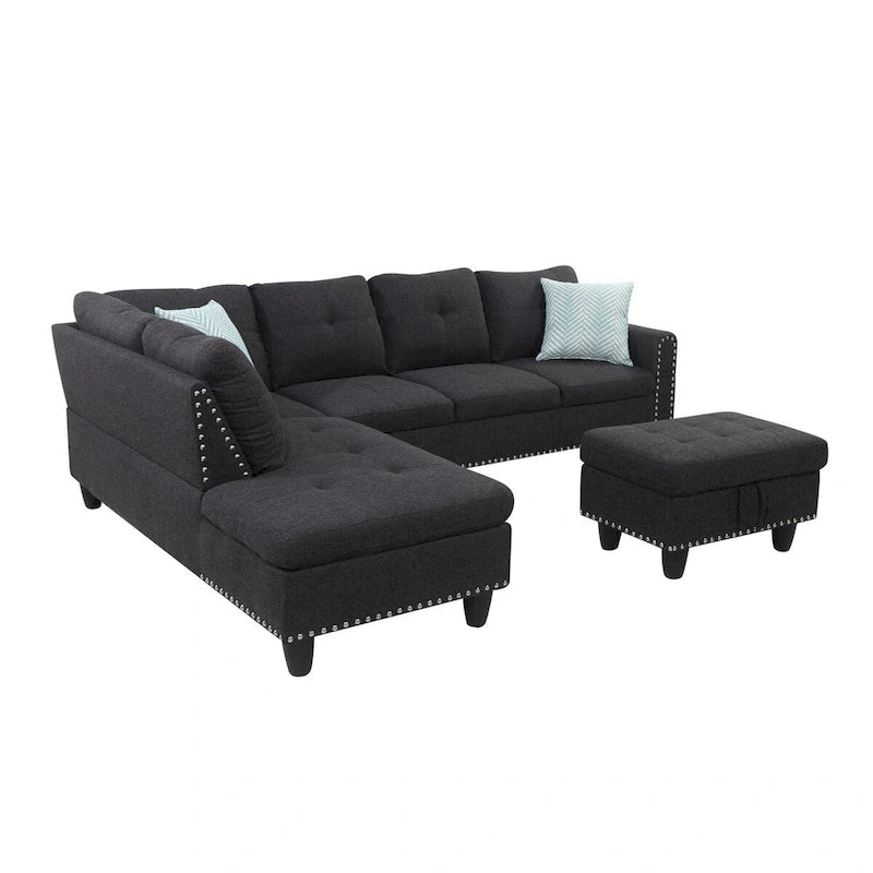 Canapé d'angle gauche Alger de 98 po avec méridienne et pouf – 98 larg. x 71 prof. x 33 haut.