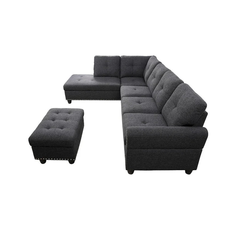 Canapé d'angle gauche Alger de 98 po avec méridienne et pouf – 98 larg. x 71 prof. x 33 haut.